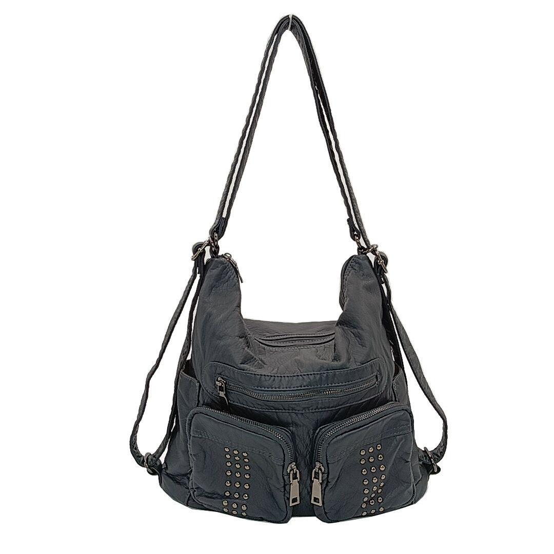 Women's Fashionable Leather Motorcycle Lightweight Retro Large Backpacks