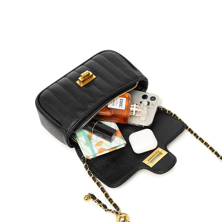 Genuine Leather Chain Diamond Style Texture Crossbody Bags