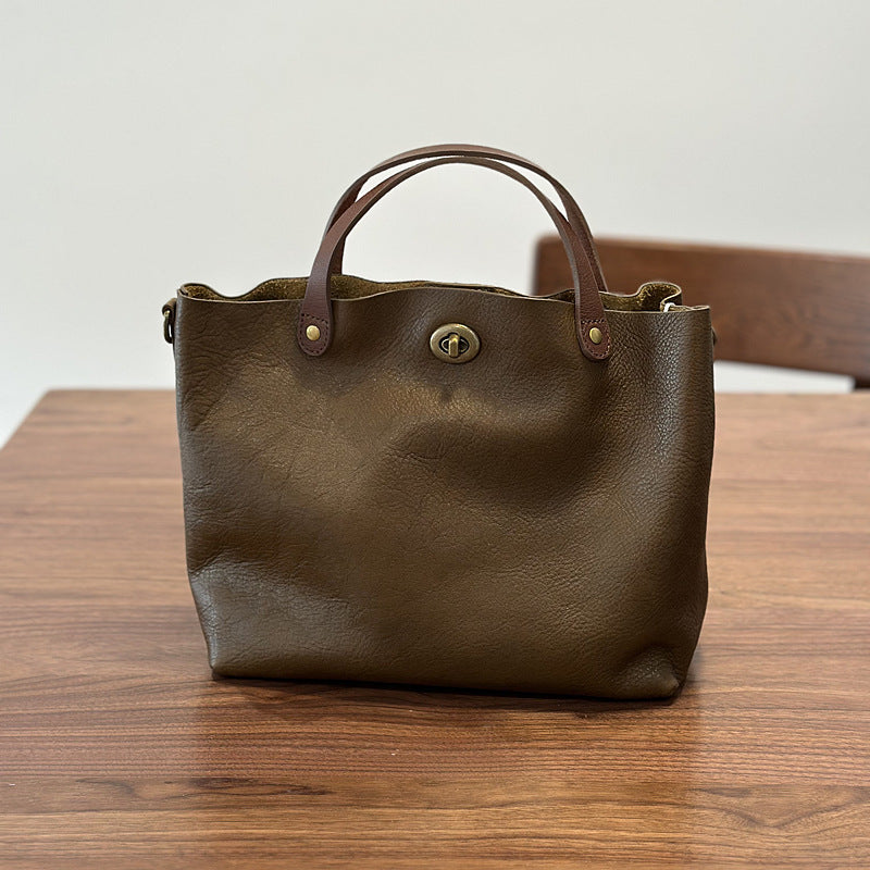 Women's Vegetable Tanned Leather Top Layer Genuine Portable Bags