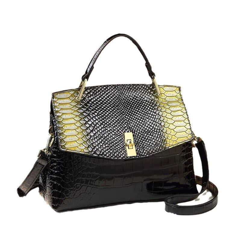 Women's Crocodile Pattern Patent Leather Fashion File Shoulder Bags