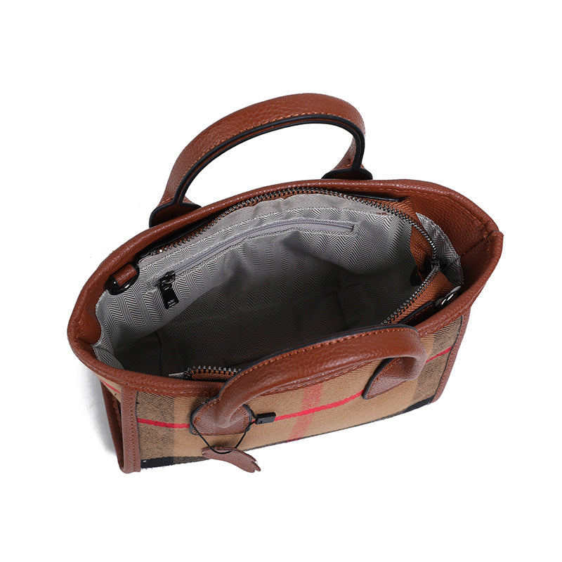 Women's Fashionable Stylish Canvas Plaid Simple Leather Handbags