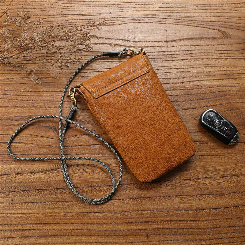 Women's & Men's Vegetable Tanned Leather Cowhide Mobile Mini Genuine Halter Crossbody Bags