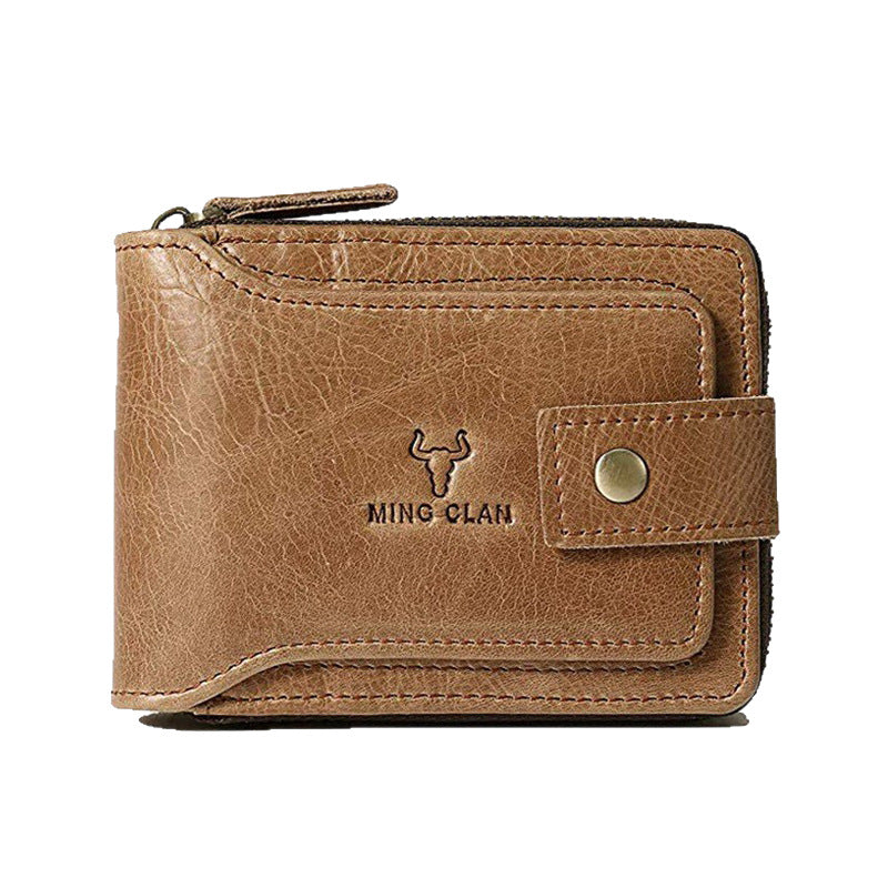 Craftsman Leather Short Zipper Retro First Men's Wallets