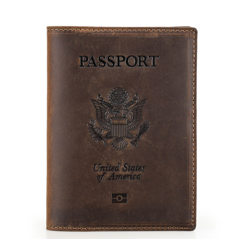 Black Angel Retro Crazy Horse Leather Passport Multifunctional Men's Wallets