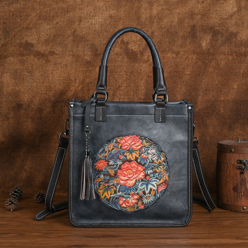 Women's Leather First Layer Cowhide Chinese Style Handbags