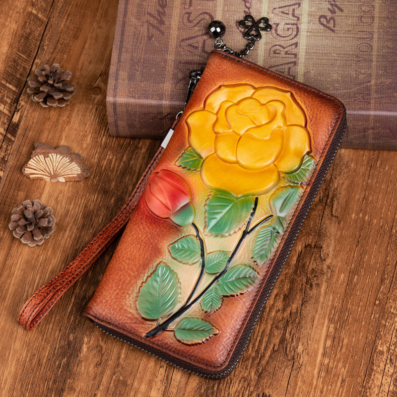Women's Rose Embossed Mid-length Zipper Fashion Ladies Wallets