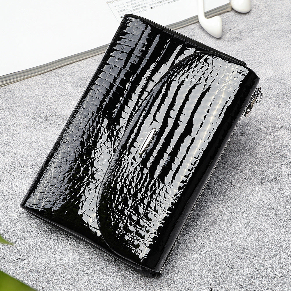 Women's Patent Leather Genuine First Layer Cowhide Crocodile Ladies Wallets