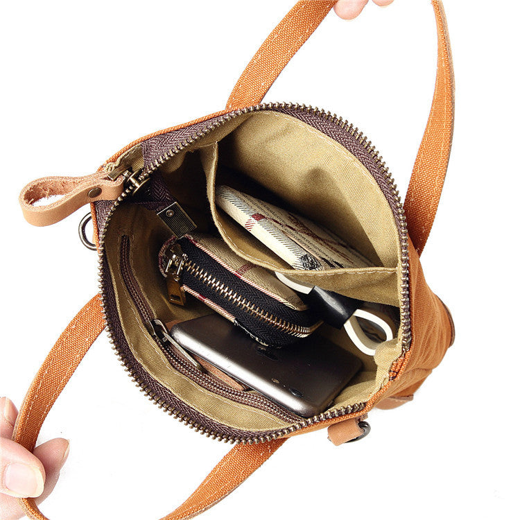 Women's Leisure Mini Canvas Mobile With Leather Zip Shoulder Bags