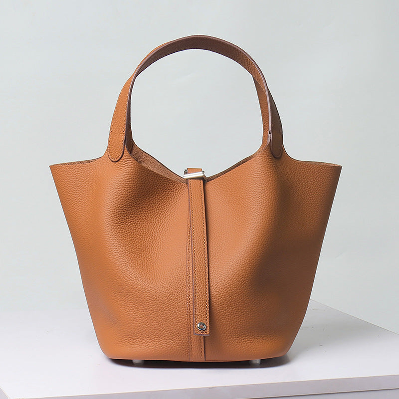 Women's First Layer Cowhide Vegetable Basket Genuine Leather Buckle