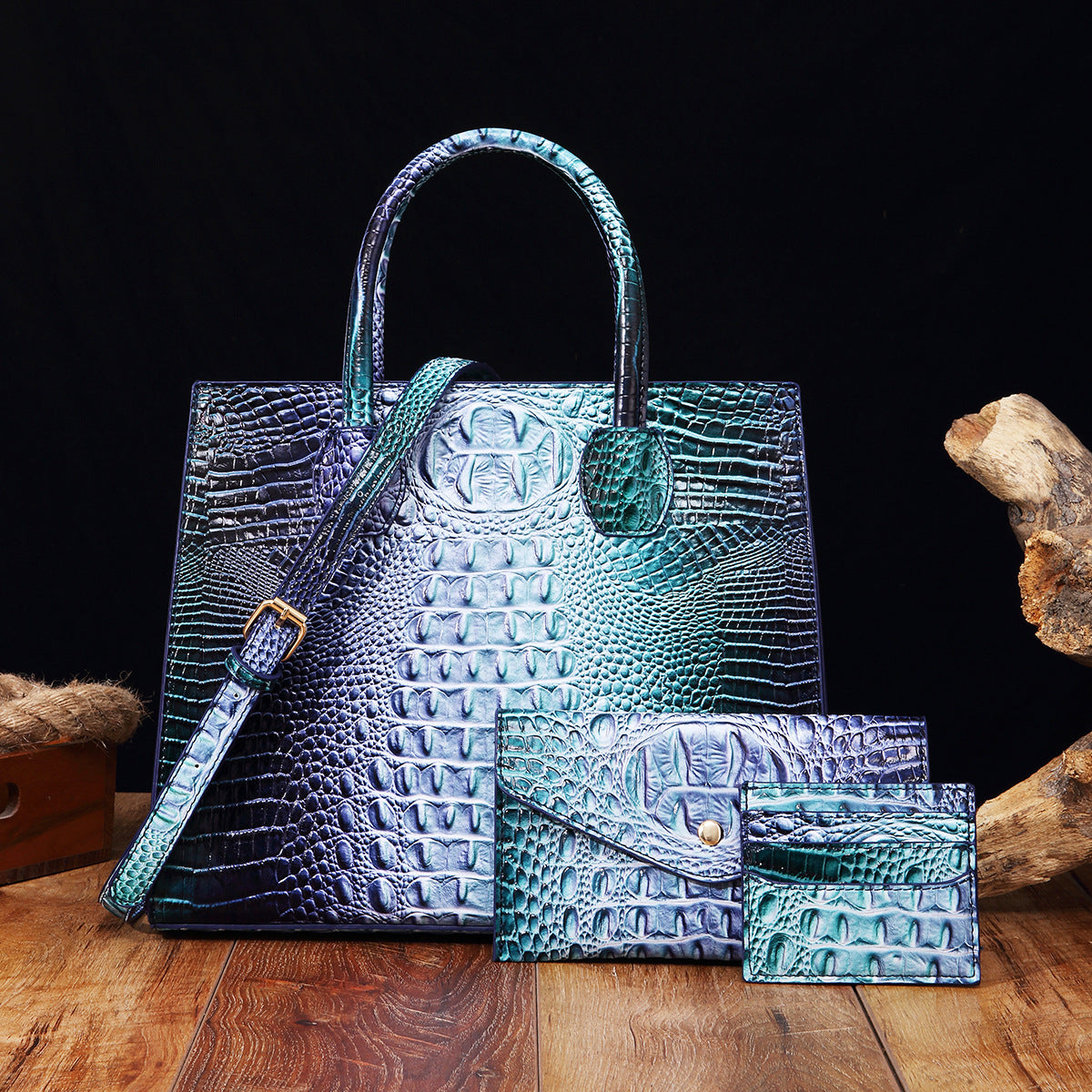 Women's Retro Mother Colorful Crocodile Pattern Brahmin Handbags