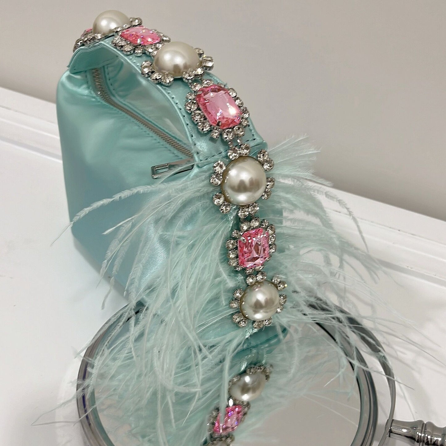 Women's Clutch Rhinestone Pearl Satin Lunch Box Summer Handbags
