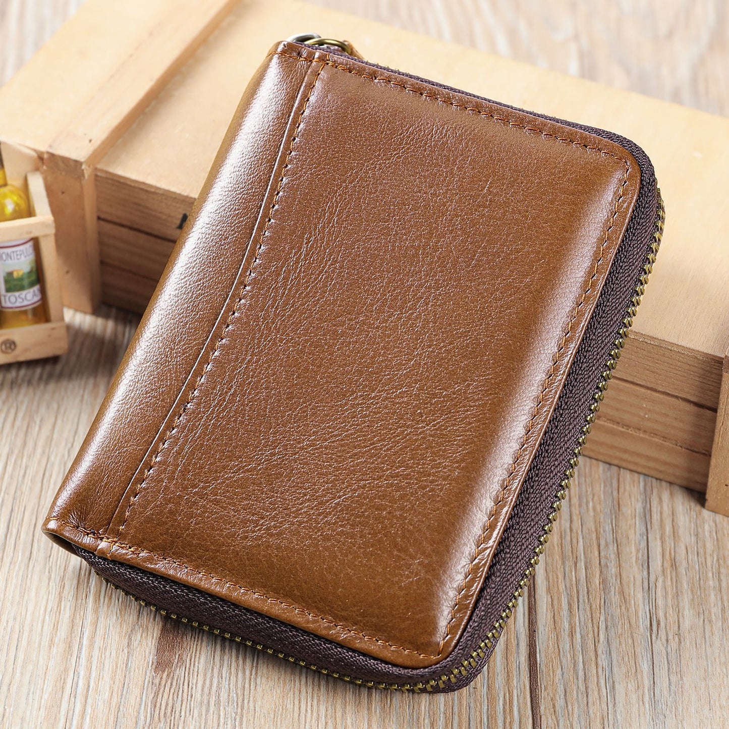 Men's Layer Cowhide Short Leather Zipper Driving Men's Wallets