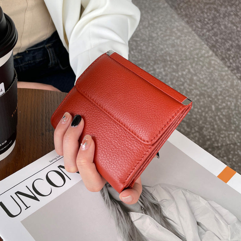 Women's Short Genuine Cattlehide Leather Surface Coin Purses