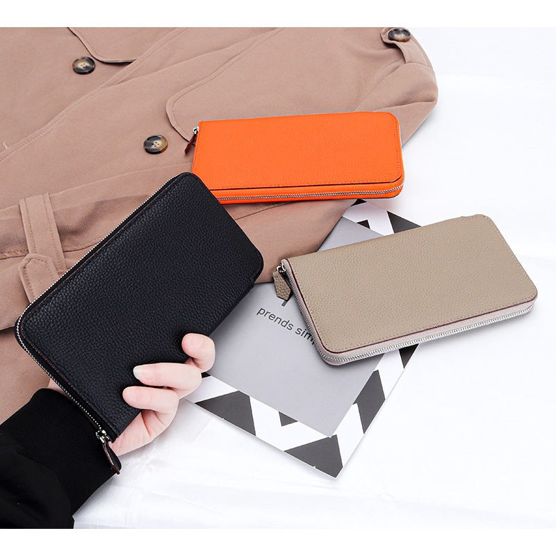 Long Genuine Leather Zipper Large Capacity Ladies Wallets