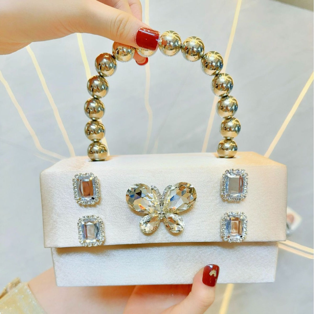 Butterfly Rhinestone Banquet Silk Satin Dinner Small Square Bags