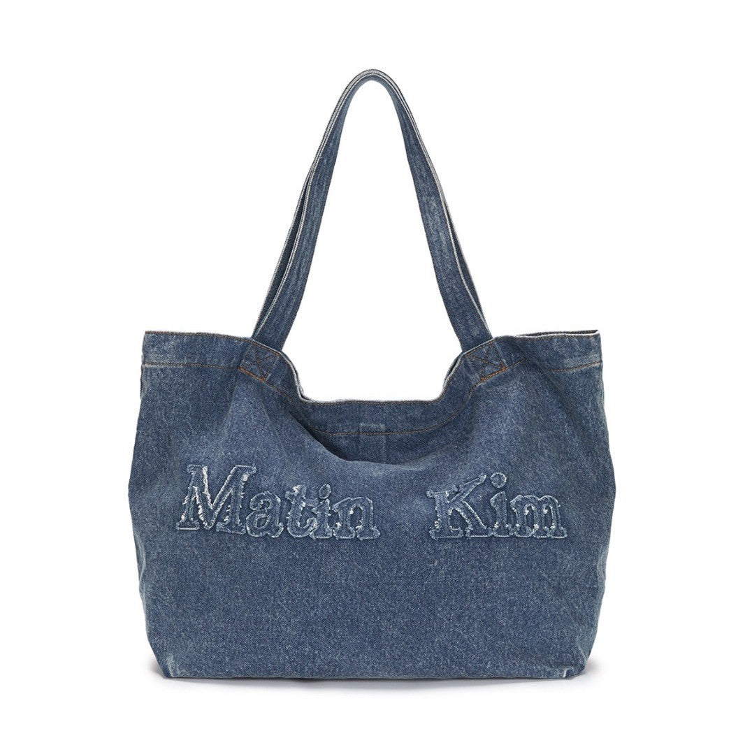 Women's Niche Denim Embroidery Letter Large Capacity Handbags