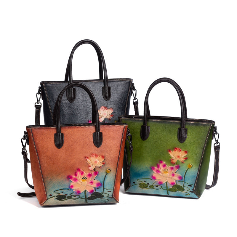 Women's Chinese Style Retro First Layer Cowhide Handbags