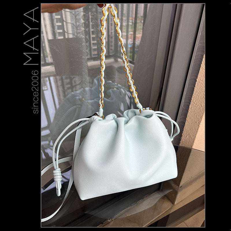 Women's Lucky Soft Cowhide Clutch Drawstring Genuine Shoulder Bags