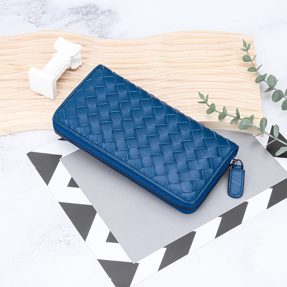 Women's Sheepskin Hand-woven Long Large Capacity Multi Slots Ladies Wallets