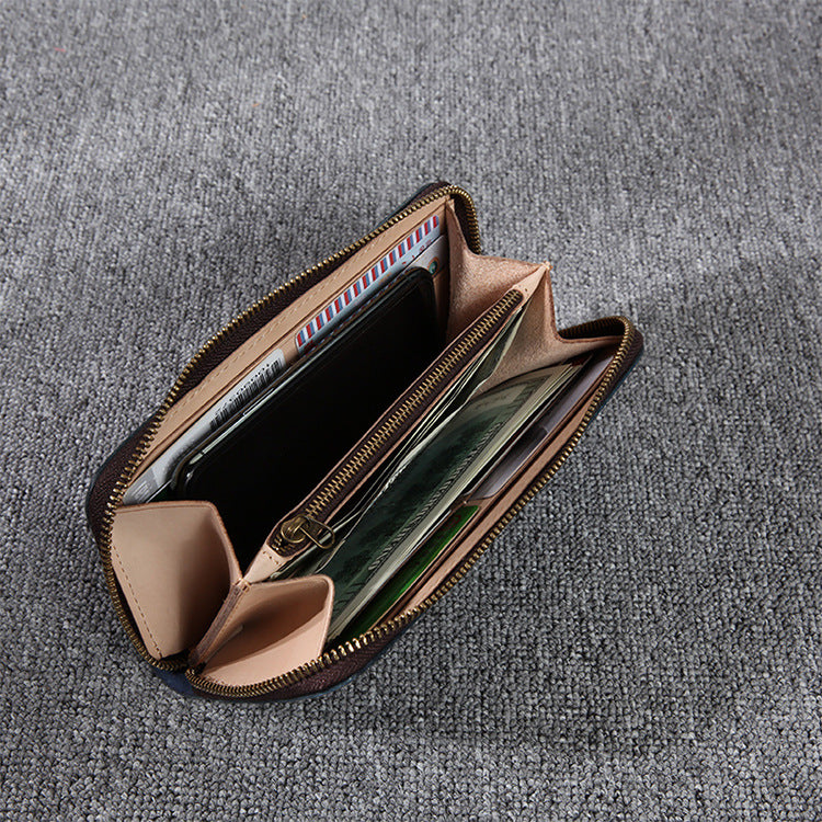 Women's & Men's & Genuine Leather Mist Wax Long Men's Wallets