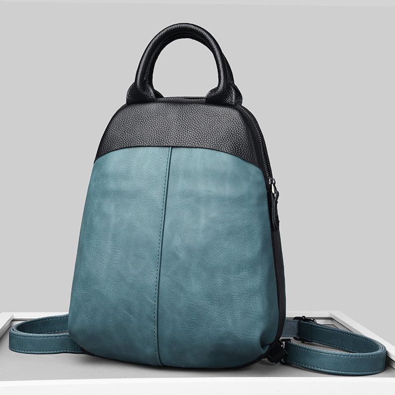 Women's Color Matching Leather Korean Retro Campus Backpacks