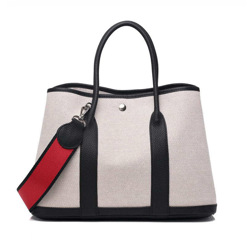 Women's With Canvas Genuine Leather Stuffed Red Handbags