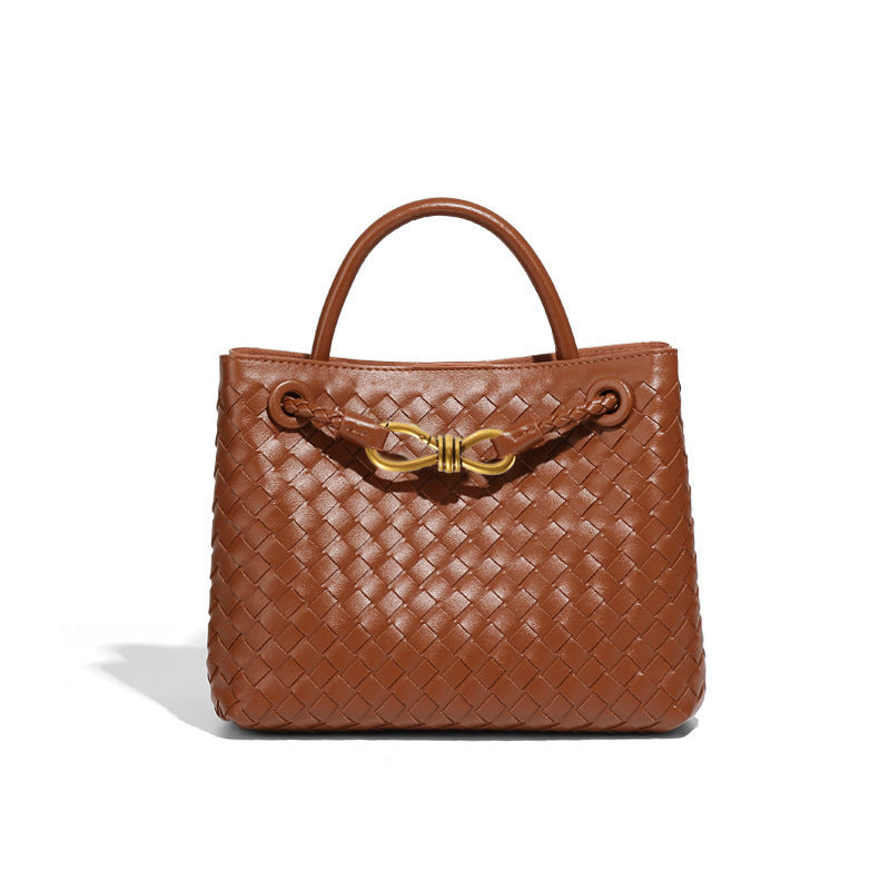 Women's Woven Handmade Weaving Metal Cord Fastener Crossbody Bags