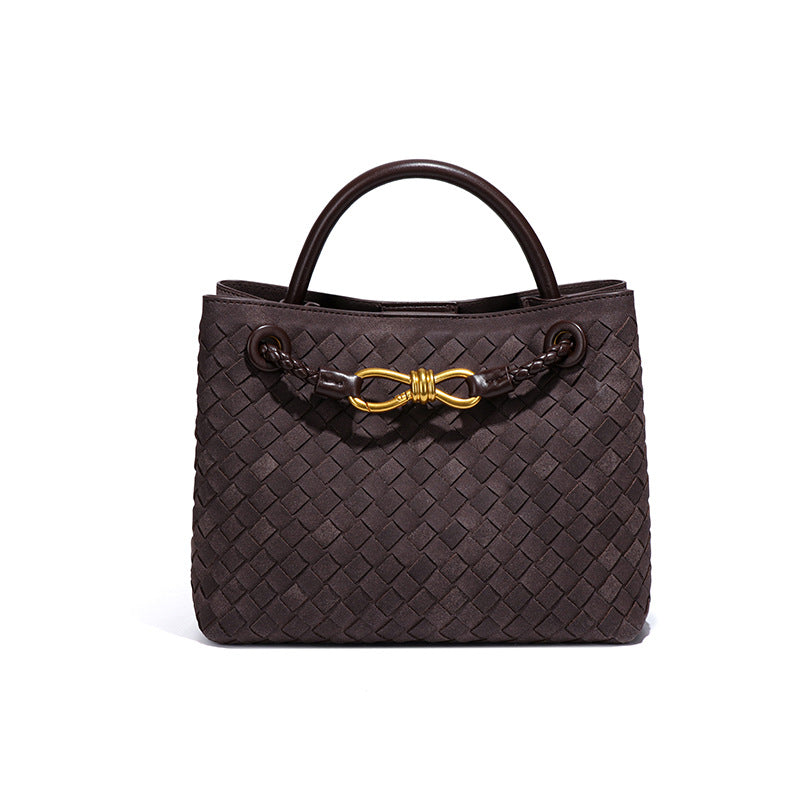 Women's Fashion Portable Bow Metal Hand-woven Texture Handbags