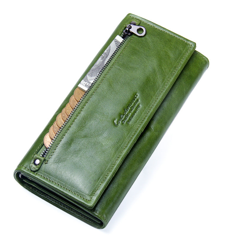 Women's Black Angel Leather Long First Layer Ladies Wallets