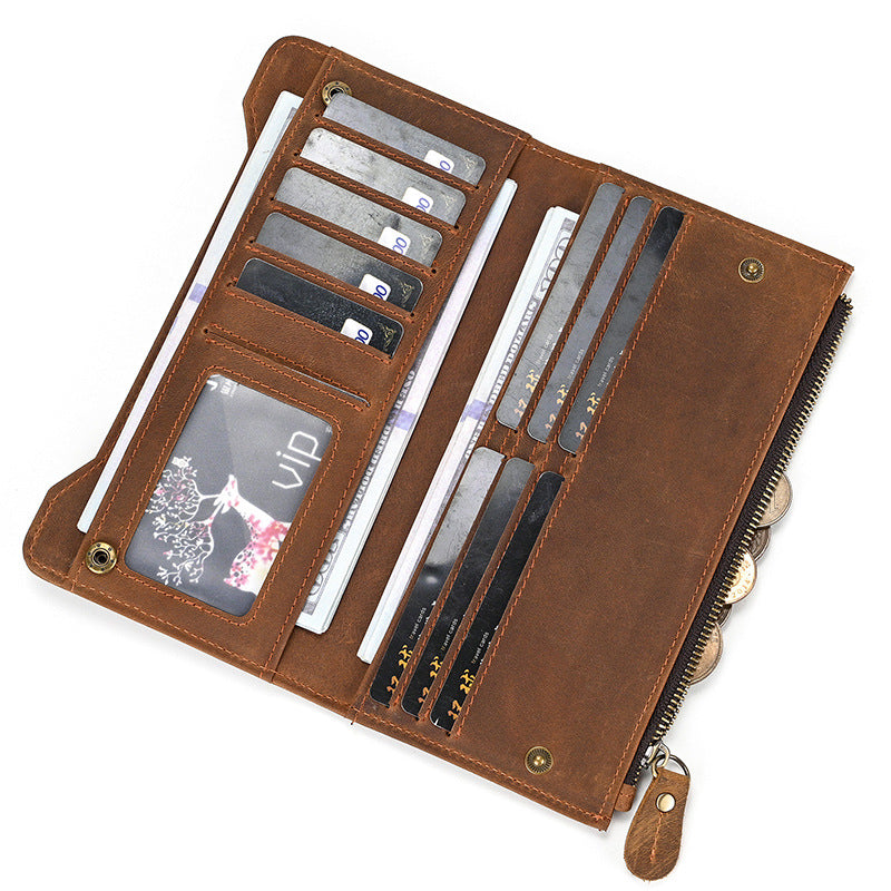 Men's Crazy Horse Leather Long Genuine Clutch Men's Wallets