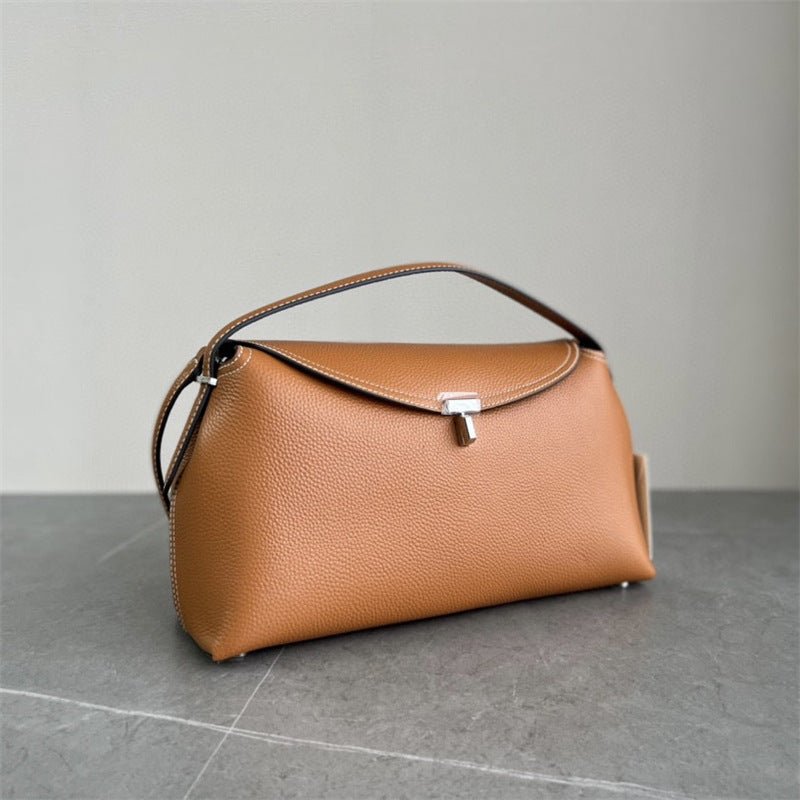 Niche Litchi Pattern Cowhide Flap Clutch Shoulder Bags