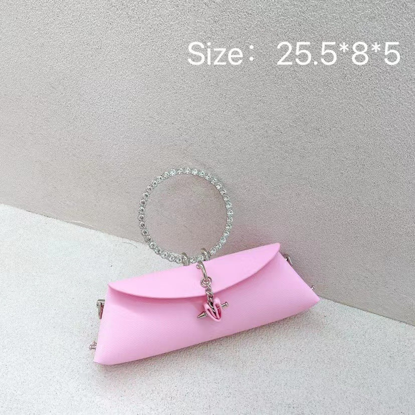 Female Korean Macaron Cross Pattern Rhinestone Shoulder Bags