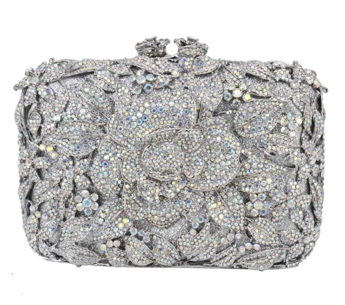 Women's Selected Diamond Hollow Pink Rose Banquet Evening Bags