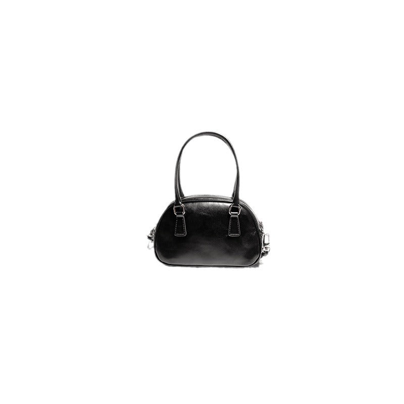 Women's Cow Leather High-grade Boston Portable Bowling Handbags