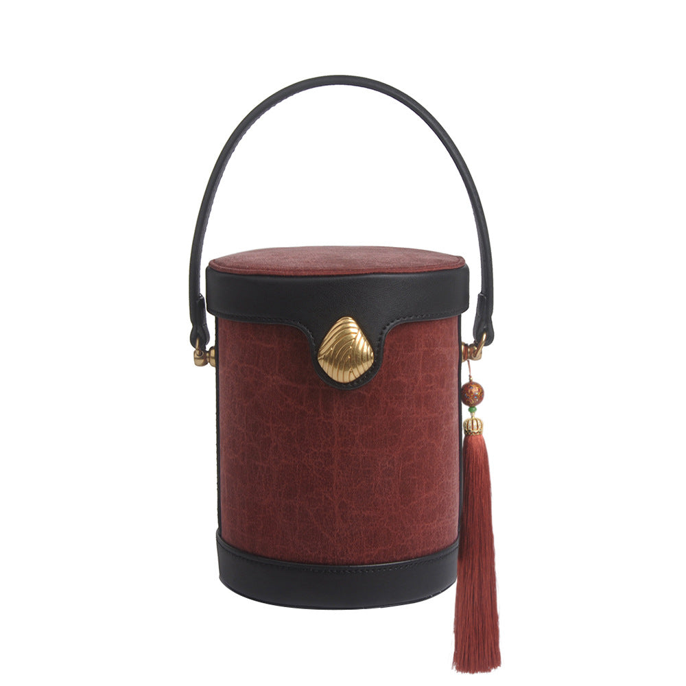 Yarn Chinese Style Hand Carrying Cylinder Crossbody Bags