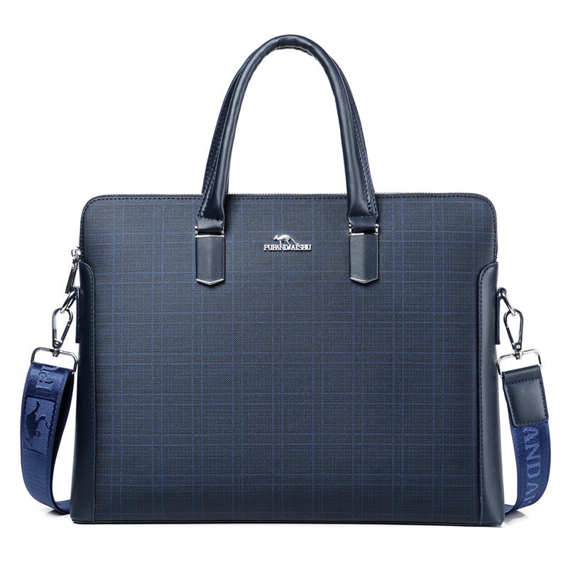 Men's Single Double Zipper Office Plaid Business Men's Handbags