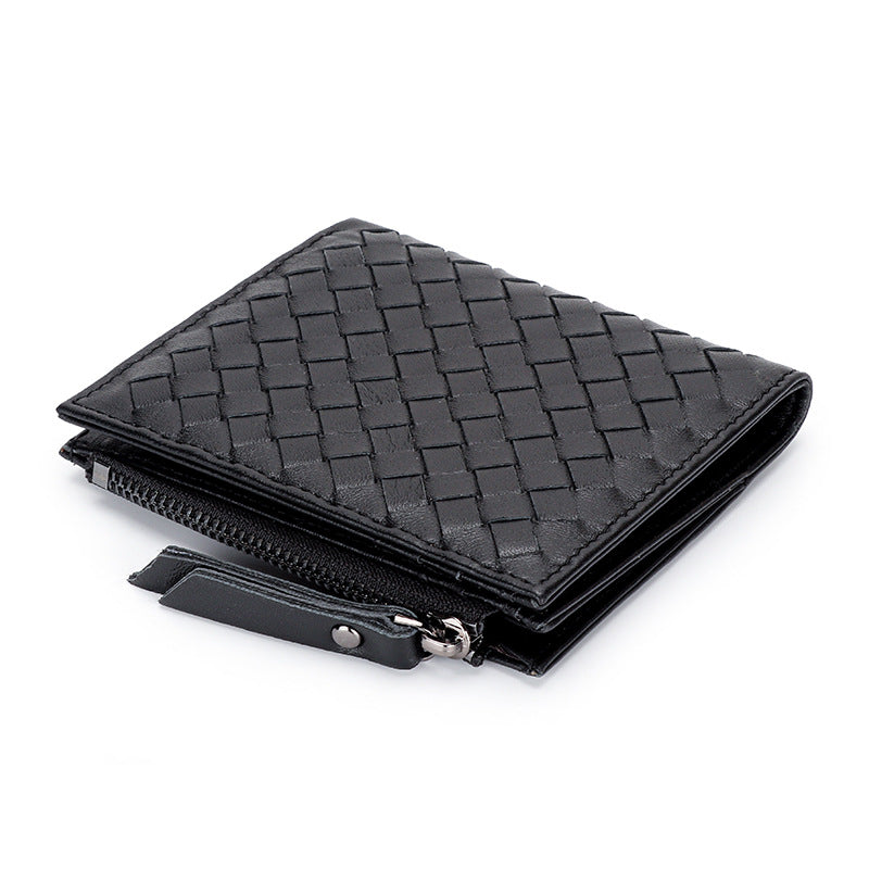 Women's Sheepskin Woven Short Full Leather Vertical Ladies Wallets
