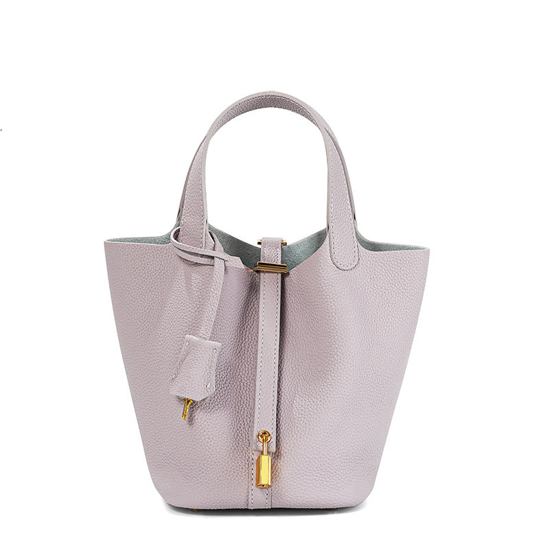 Women's Quality First Layer Cowhide Niche Basket Leather Large Bags