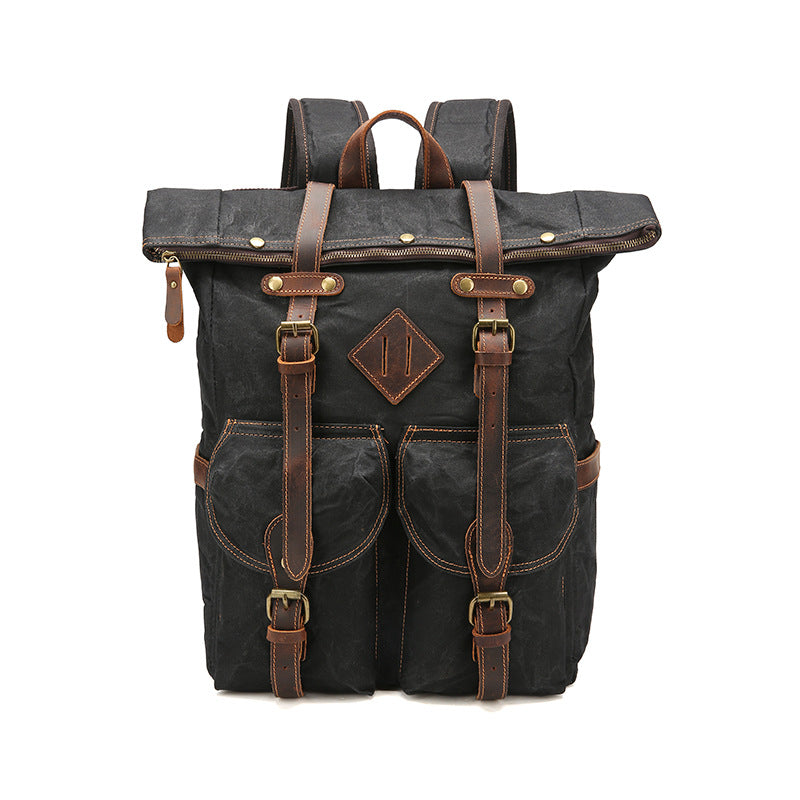 Retro Waterproof Crazy Horse Leather Canvas Convenient Backpacks