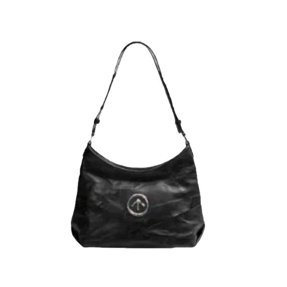 Black Stone Vegetable Tanned Pleated Leather Armpit Bags