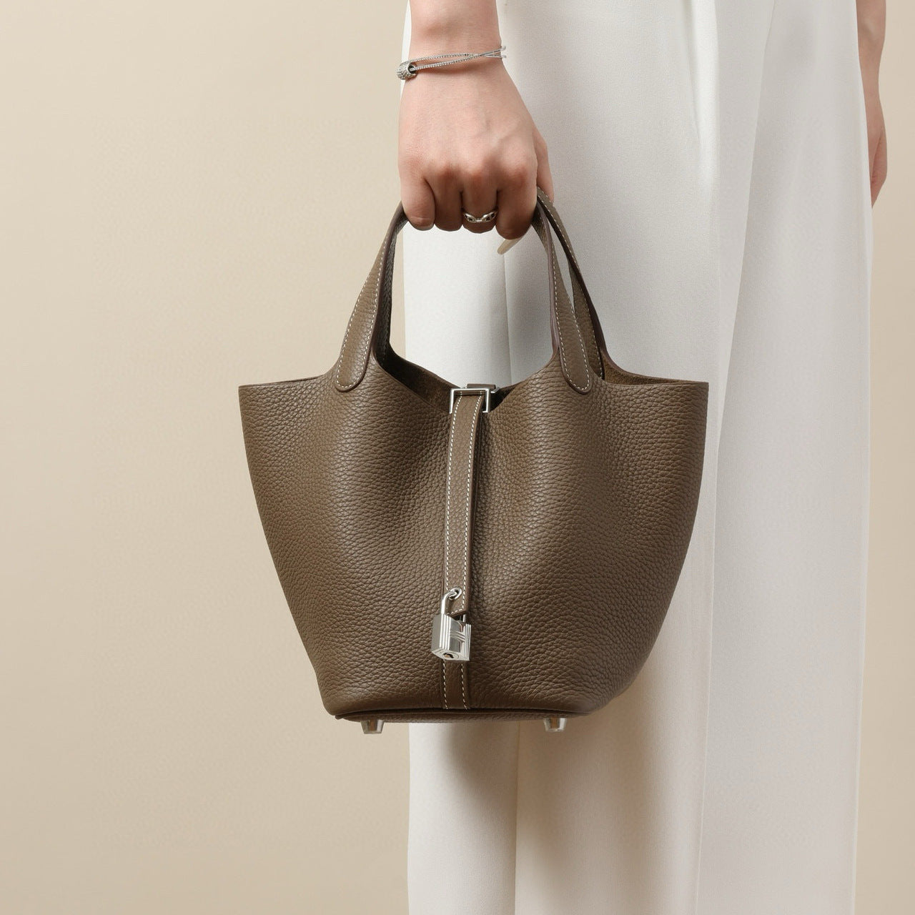 Cowhide Wax Line Vegetable Basket Layer Lychee Bucket Bags