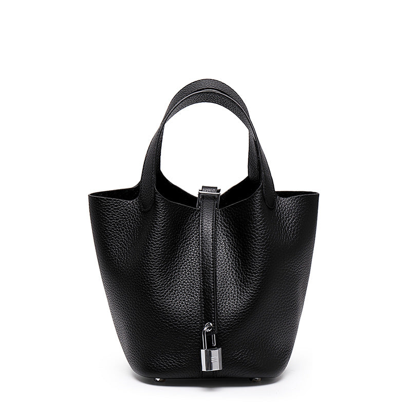 Women's Quality First Layer Cowhide Niche Basket Leather Large Bags
