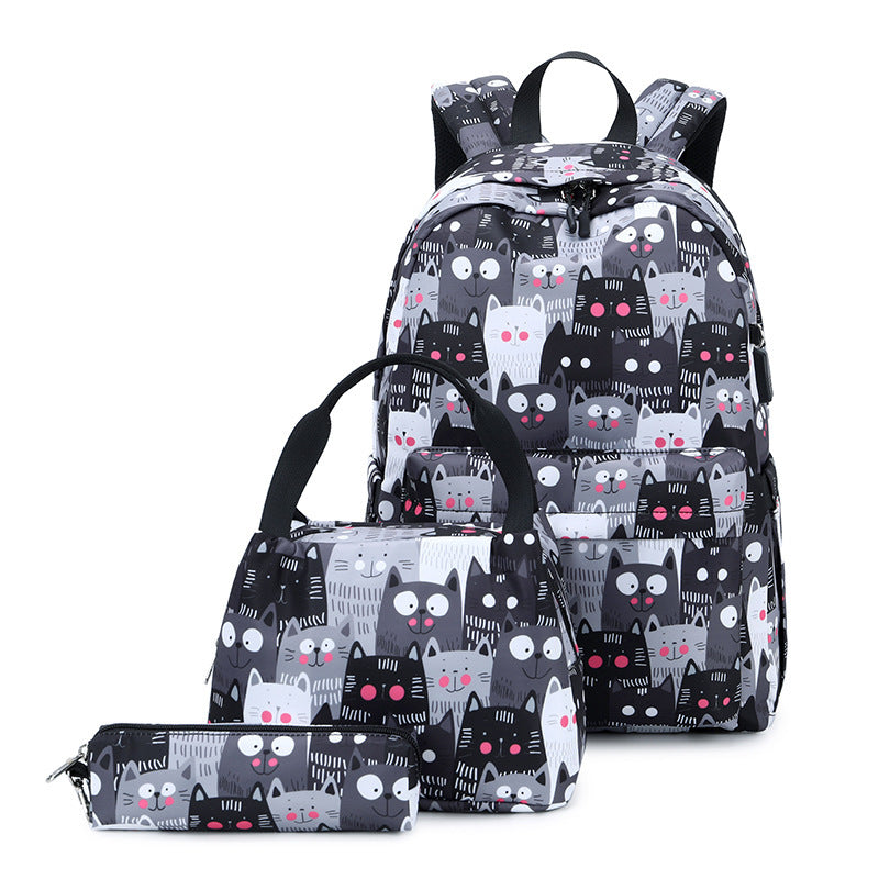 Women's Printed Large Capacity Three-piece Female Computer Backpacks