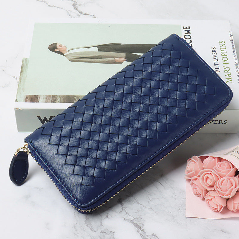 Women's & Men's Style Long Genuine Leather Hand-woven Sheepskin Ladies Wallets