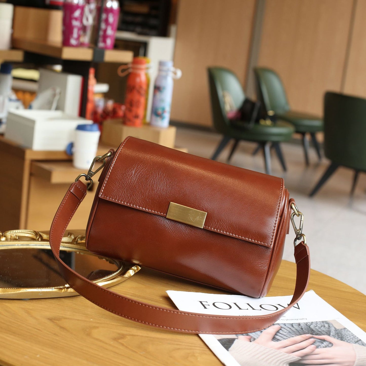Women's Tanned Leather Cow Single Lady's Fashion Shoulder Bags