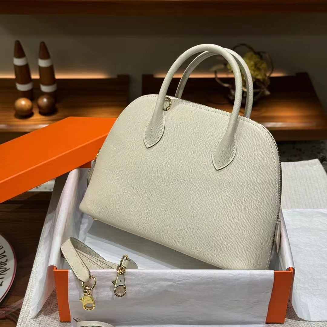 Women's Genuine Leather Shell Bowling Palm Grain Shoulder Bags