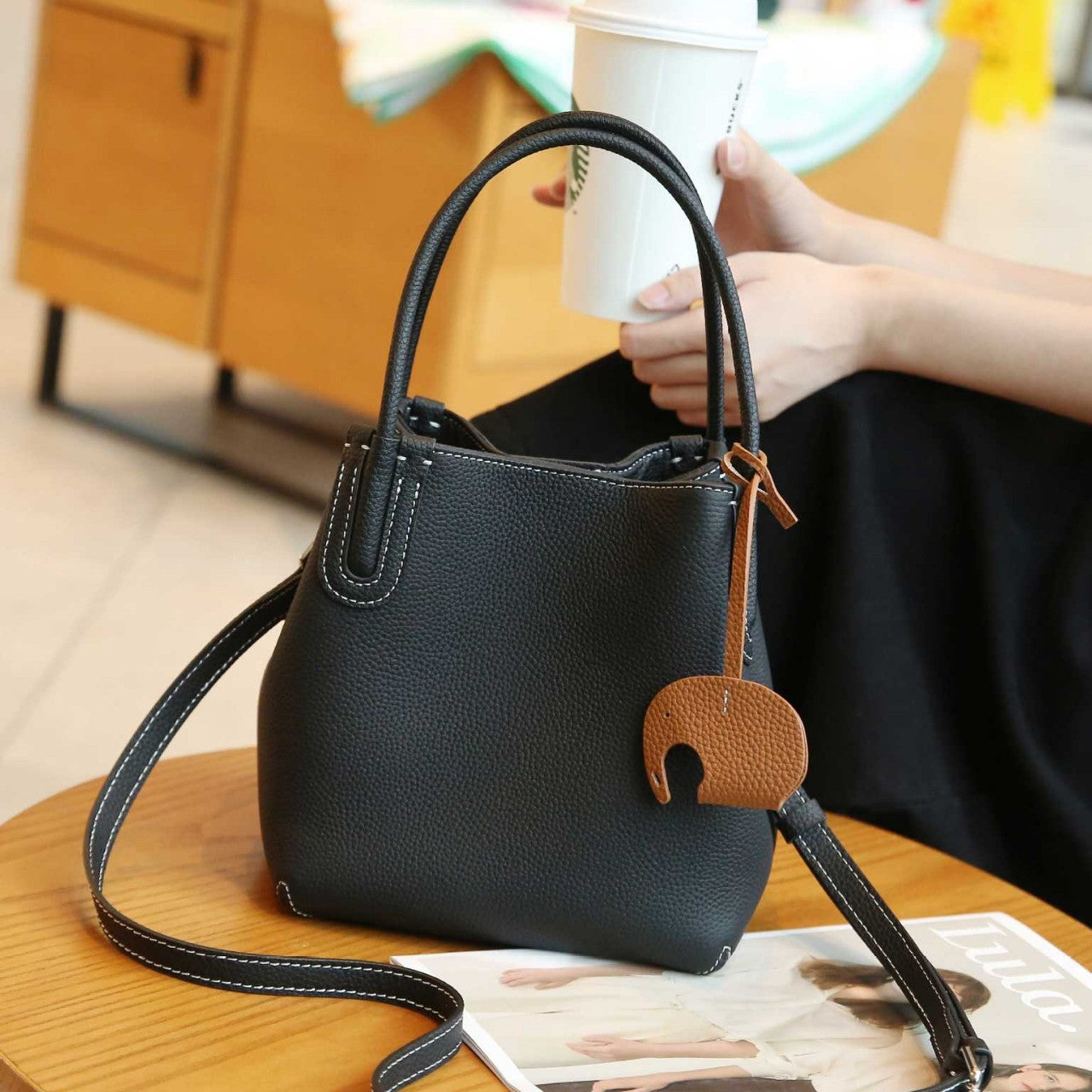 Women's Popular Genuine Leather Vegetable Basket Handbags