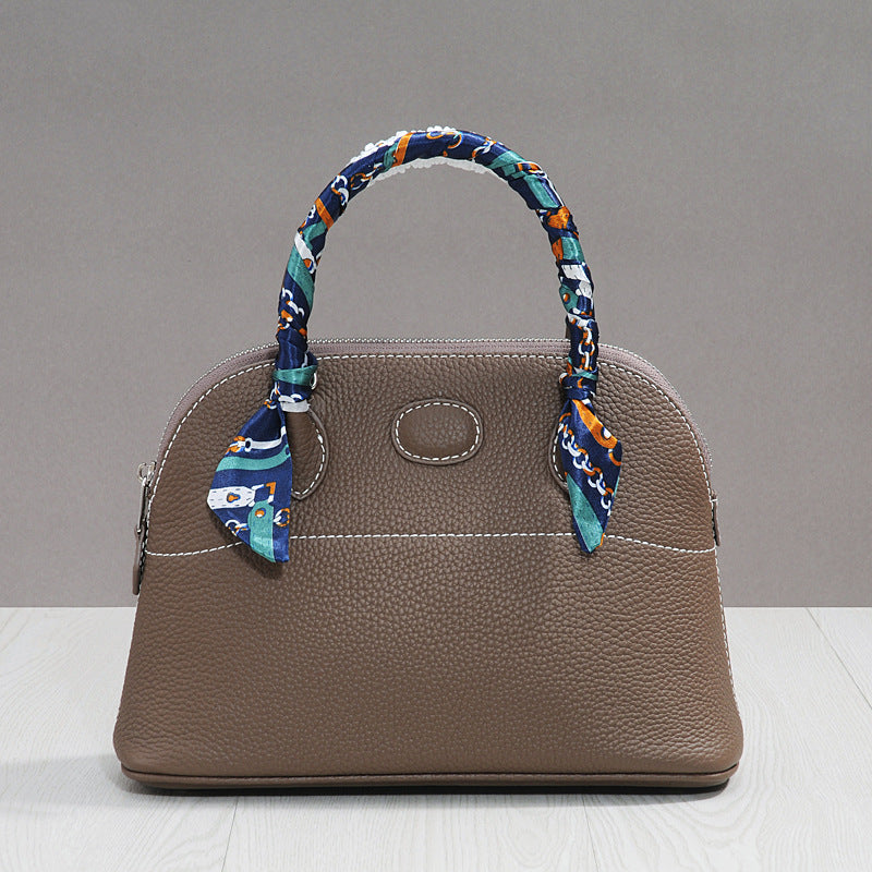Women's Lychee Pattern First Layer Cowhide Portable Crossbody Bags