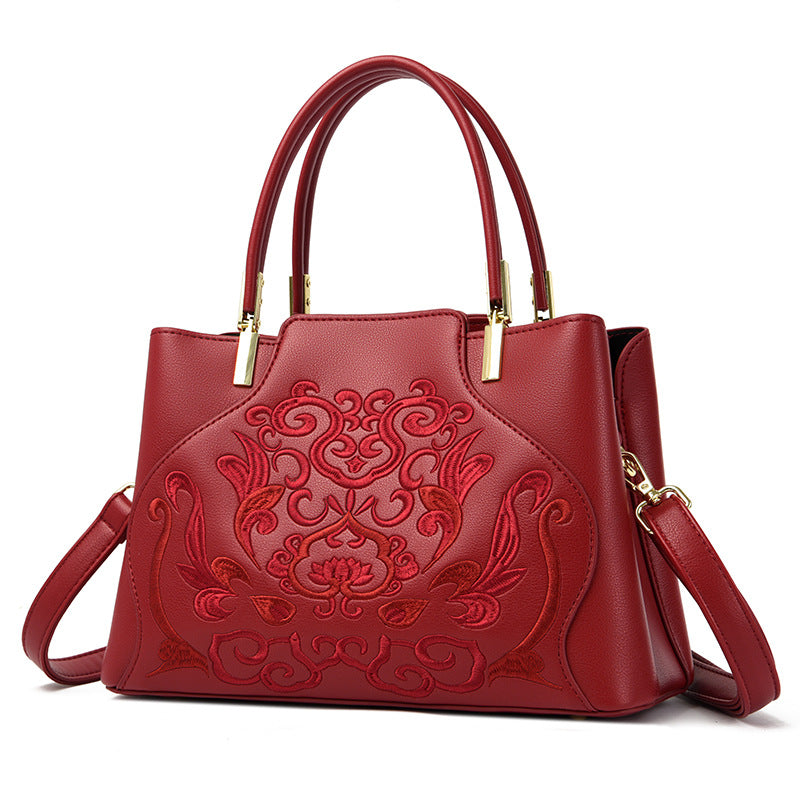 Chinese Style Embroidery Genuine Leather Design Texture Handbags