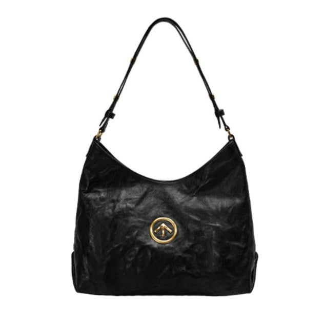Black Stone Pleated Portable Underarm Authentic Shoulder Bags